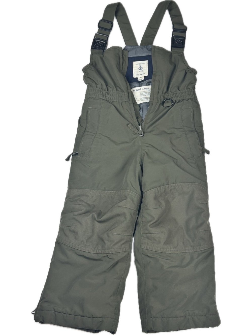 Lands’ End Kids Grow-A-Long Snow Bib Pants 3T Olive Green Insulated Winter Ski